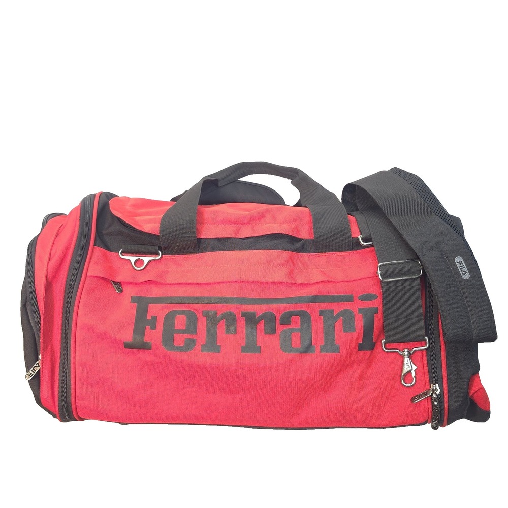 Vtg FILA Scuderia Ferrari F1 Team Duffle Bag Red Black Schumacher Era Gym Travel